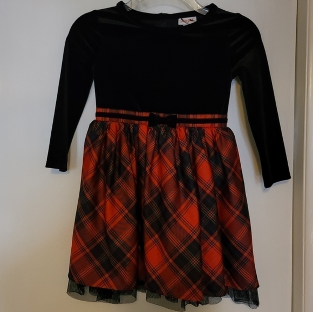 *NWOT* Girl's Cat & Jack tulle Dress Black Velvet Red Plaid - Picture 1 of 9